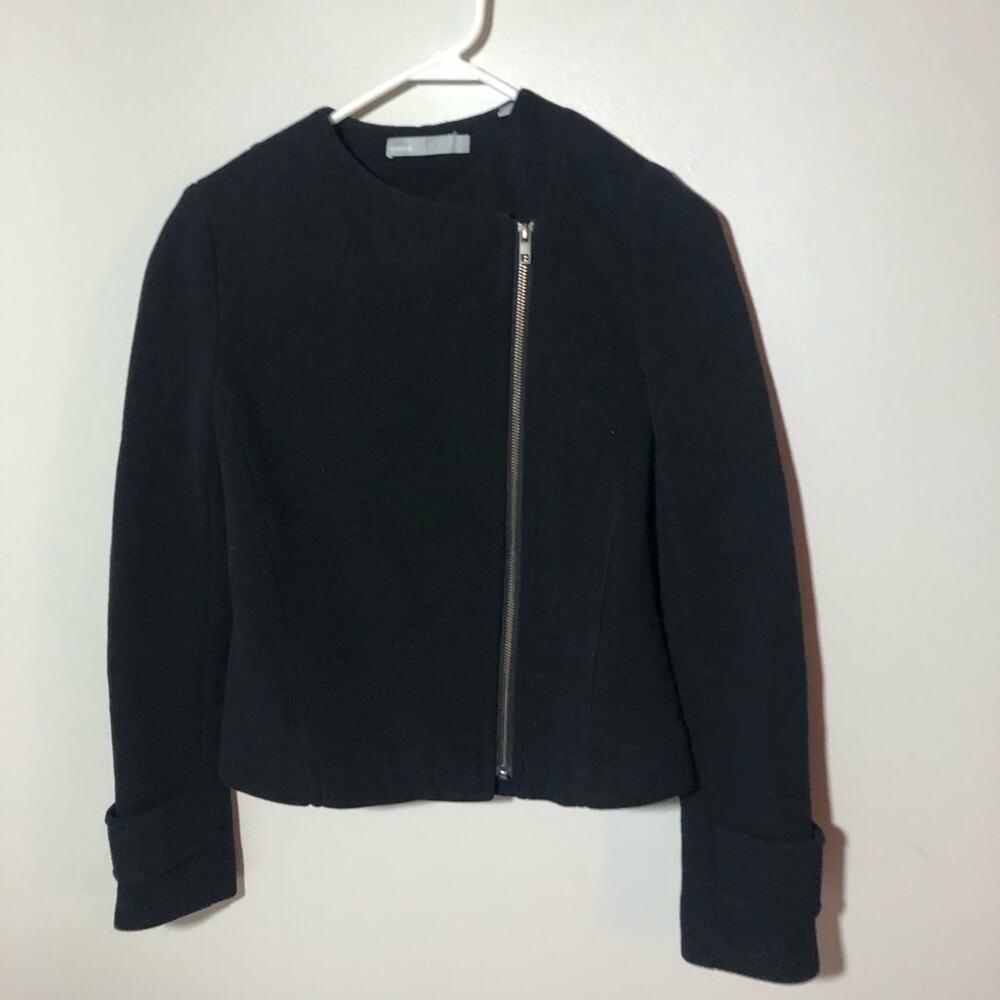 Vince womens black asymmetrical zipper blazer jacket size 2 minimalist capsule